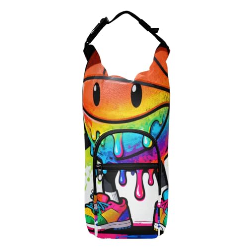Drip-Style Cartoon Basketball Small Backpack with Water Bottle Holder Functional Hiking Water Bottle Carrier 20/24/32/40oz for Adults Kids Walking Hiking Camping Travelling Bolso para Botella