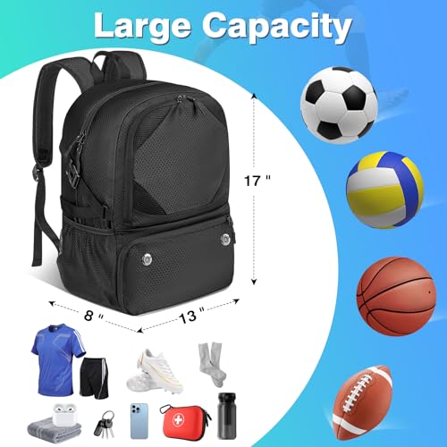 Soccer Bag, Lightweight Soccer backpack with Ball Compartment & Shoe Compartment for Basketball Volleyball & Football, Large and Water Resistant Sports Backpack for Son Daughter Men Women Black &Pink
