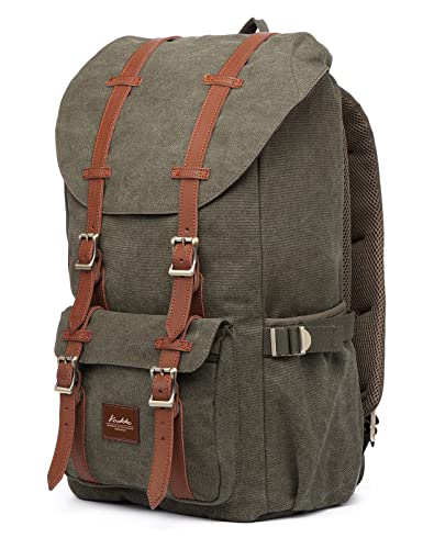 KAUKKO Travel Laptop Backpack Outdoor Rucksack Causal backpack Fits 15.6"(Canvas Green) - color: Canvas Green, size: Large