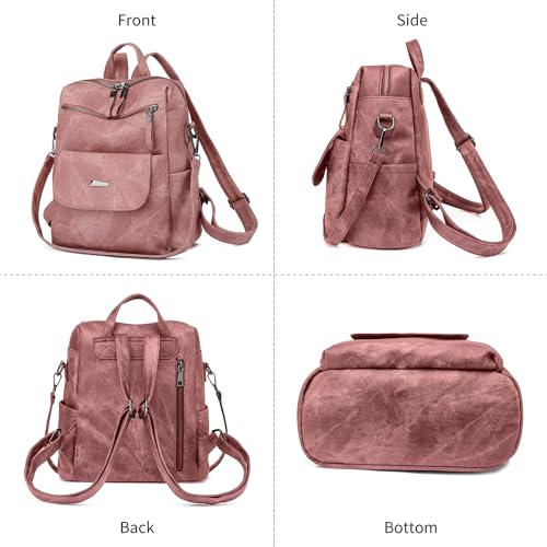 Backpack Purse for Women, PU Leather Back pack, Fashion Anti Theft Backpack, Multipurpose Lightweight Waterproof Purse Shoulder Bag Handbag, Pink - color: Pink