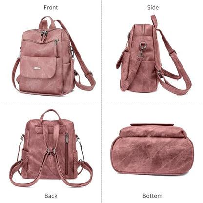 Backpack Purse for Women, PU Leather Back pack, Fashion Anti Theft Backpack, Multipurpose Lightweight Waterproof Purse Shoulder Bag Handbag, Pink - color: Pink