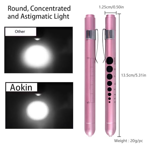 Aokin Medical Pen Light for Nurse Doctor, Reusable LED Medical Penlight Flashlight with Pupil Gauge and Ruler, White Light, Rose Gold - color: Rose Gold