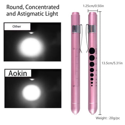 Aokin Medical Pen Light for Nurse Doctor, Reusable LED Medical Penlight Flashlight with Pupil Gauge and Ruler, White Light, Rose Gold - color: Rose Gold