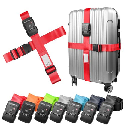 Travel Inspira TSA Lock Luggage Straps for Suitcases | Anti-Burst Protection, High Visibility Color, Easy Identification | Adjustable Heavy-Duty Belt for 20-28 Inch Suitcases - color: Cross Red-New