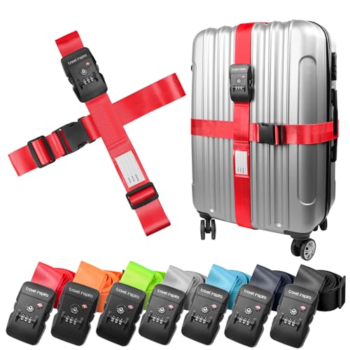 Travel Inspira TSA Lock Luggage Straps for Suitcases | Anti-Burst Protection, High Visibility Color, Easy Identification | Adjustable Heavy-Duty Belt for 20-28 Inch Suitcases - color: Cross Red-New