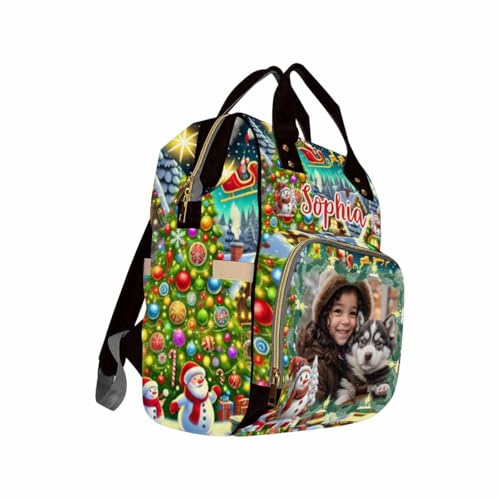 Custom Diaper Backpack with Photo, Christmas Personalized School Bag, Monogram Nappy Backpack with Thermal Pockets for Adults Kids, Large Capacity Waterproof Diaper Bag Xmas Gift - color: A-color-6