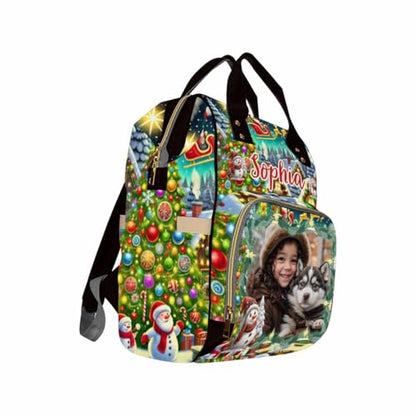 Custom Diaper Backpack with Photo, Christmas Personalized School Bag, Monogram Nappy Backpack with Thermal Pockets for Adults Kids, Large Capacity Waterproof Diaper Bag Xmas Gift - color: A-color-6
