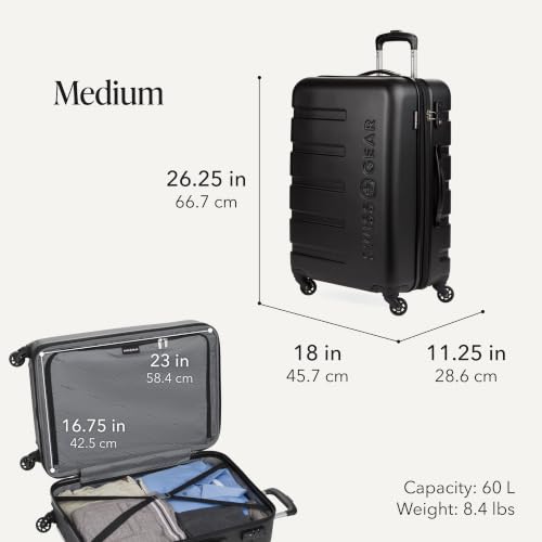 SwissGear 7366 Signature Hardside Expandable Luggage with Spinner Wheels, TSA Lock, Cup-Holder, Black, 3-Piece Set (19/23/27) - color: Black, size: 3-Piece Set (19/23/27)