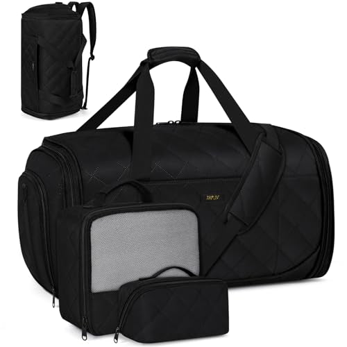 Convertible Garment Bags for Travel - Carry on Garment Duffle Bag with Backpack Straps for Men Women, 4 in 1 Large Travel Duffel Bags with Shoes Compartment Hanging Suit Dress Weekender Bag 3pcs Set - color: D2-Black