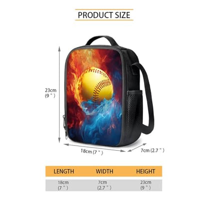 Yellow Baseball Flame Backpack for Child 4 Pieces Zippered Bookbag Set with Lunch Bag Pencil Case Kids School Bag Water Bottle Sleeve Casual Preschool Backpack - color: Yellow Baseball Flame