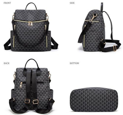 Makes Backpack Purse for Women PU Leather Travel Satchel Handbag Convertible Design Bag with Purse 2 Piece - color: Black Triple