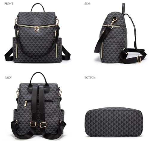 Makes Backpack Purse for Women PU Leather Travel Satchel Handbag Convertible Design Bag with Purse 2 Piece - color: Black Triple