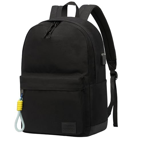 SUPACOOL Casual Laptop Backpack for Men and Women, Backpack for College, USB Charging Port, Lightweight Pack Back - color: Black and Green, size: 20L