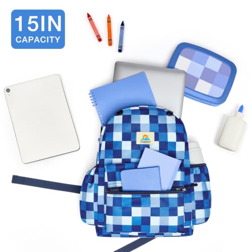 STEAMEDBUN Kids Backpack for Boys Girls 5-8, 15inch Girls Boys Backpacks Kindergarten - color: Dark Blue Checkerboard, size: SMALL-15"H(fit folder)