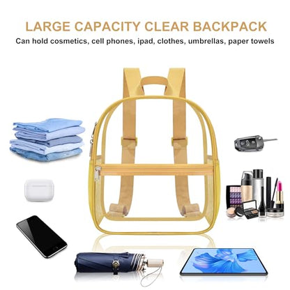 Oraben Clear Backpack Stadium Approved, 12 x 6 x 11 in, Small Transparent Backpack for Concerts, Sports Events, Festivals, Travel, Waterproof PVC, Adjustable Straps, Women Men - color: Gold, style: Nylon Shoulder Straps