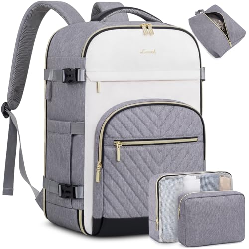 LOVEVOOK Travel Backpack for Women,40L Carry On Backpack for Airplanes,17.3 Inch Laptop Personal Item Travel Bag - color: Beige Grey Black, size: L-4pcS
