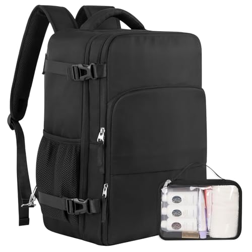 Sinaliy Travel Backpack for Men Women, Airline Approved Carry on Personal Item Bag, Waterproof 16 Inch Laptop Backpack for Work, College School Business, Convertible Travel Bag with Wet Pocket, Black - color: Black, size: Large