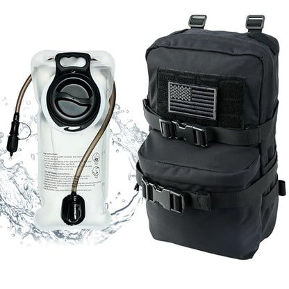 Tactical Mini Molle Hydration Pack,Molle Hydration Carrier with US Flag Water Resistant,Hydropack for Tactical Vest Backpack - style: Blk+bladder
