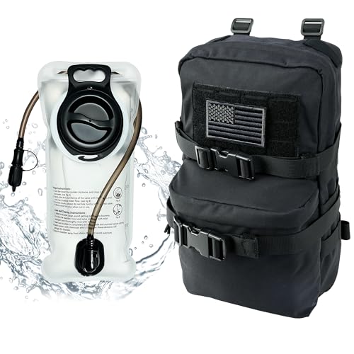 Tactical Mini Molle Hydration Pack,Molle Hydration Carrier with US Flag Water Resistant,Hydropack for Tactical Vest Backpack - style: Blk+bladder