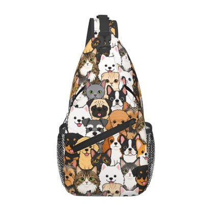Sling Backpack Unisex Crossbody Chest Bag Shoulder Chest Bag For Women Men Hiking Travel - color: Dogs and Cats