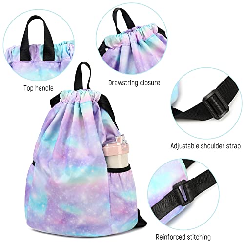 Waterproof Drawstring Bag, Drawstring Backpack, Gym Bag Sackpack Sports Backpack for Women Girls Stars Pink - color: Star Pink