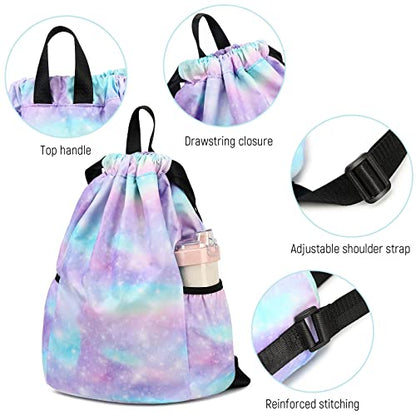 Waterproof Drawstring Bag, Drawstring Backpack, Gym Bag Sackpack Sports Backpack for Women Girls Stars Pink - color: Star Pink
