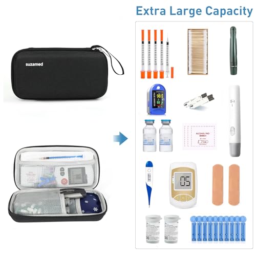 suzamed Insulin Cooler Travel Case,EVA Insulation Travel Medicine Kit with 2 Ice Packs for Diabetes Care,Insulin Pen and Other Diabetic Supplies (Black) - color: Black