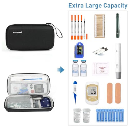 suzamed Insulin Cooler Travel Case,EVA Insulation Travel Medicine Kit with 2 Ice Packs for Diabetes Care,Insulin Pen and Other Diabetic Supplies (Black) - color: Black