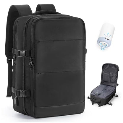 BOXSAM Vacuum Travel Backpack with Pump for Women Personal Item Carry on Backpacks 18x14x8 inches Flight Approved Laptop Waterproof Work Compression bags Casual Daypack Black - color: A1-black