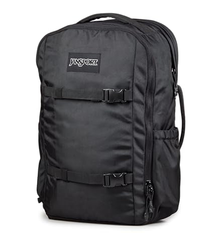 JanSport Venture Pack – Travel Pack With Large Main Compartment with Compression Straps, Dual Water Bottle Pockets, Padded Hip Belt & Luggage Trolley Pass-Through, Black - color: Black, style: Venture Pack