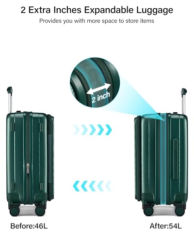 Hanke 20 Inch Expandable Carry On Luggage Airline Approved Top Opening Hard Shell Suitcases with Wheels Lightweight Travel Luggage Carry On Suitcase for Woman Men-Blackish Green - color: Blackish Green, size: 20 Inch Expandable