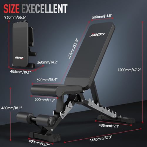 JOROTO Adjustable Weight Bench, 800LBS Workout Bench, Foldable Weight Bench for Home Gym, Flat Incline Decline for Sit Up Bench Press, 40LB Heavy Duty Build Strength Training Bench