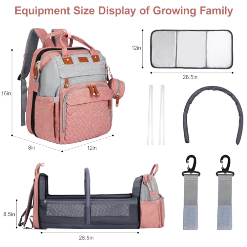 JOYCE Diaper Bag Backpack with Changing Pad, Water-Resistant, Pinkish Gray | Portable changinag pad, insulated bottle pockets, stroller straps, pacifier case, Multi-Compartment storage - color: Pinkish Gray