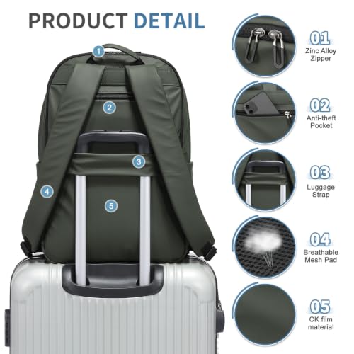 16 Inch Laptop Backpack for Men, Business Work Backpack for Everyday Commute, Waterproof Travel Office Computer Bag, Green - color: Green