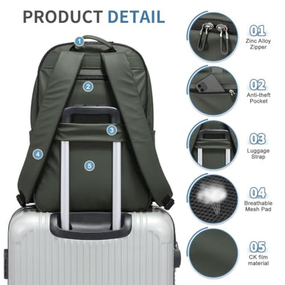 16 Inch Laptop Backpack for Men, Business Work Backpack for Everyday Commute, Waterproof Travel Office Computer Bag, Green - color: Green