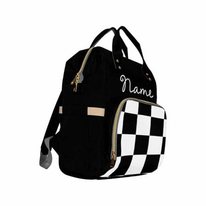 Personalized Diaper Bag with Name, Classic Black and White Checkered Pattern, Monogram Nappy Backpack with Thermal Pockets for Adults Kids, Large Capacity Waterproof Diaper Bag - color: Design-24