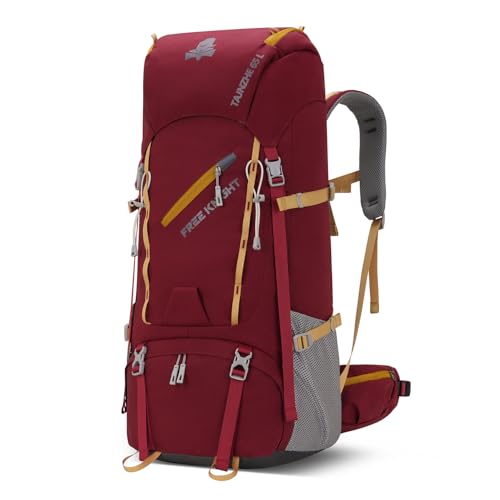 Bseash 65L Waterproof Hiking Camping Backpack with Rain Cover, Outdoor Sport Travel Daypack for Climbing Touring (Wine Red) - color: Wine Red