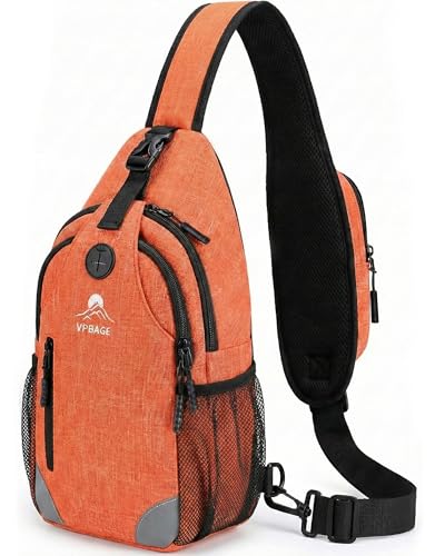 Sling Backpack for Women & Men, Crossbody Travel Bag with Water Bottle Holders, 17 Pockets, Quick-Access Phone Pocket, Hidden Security Pocket, Fits 11" Tablet, for Daily Carry, Travel, Theme Parks - color: N-ember