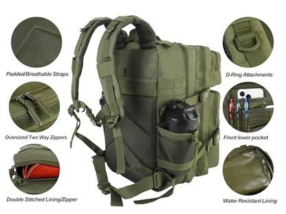 LHI Military Tactical Backpack for Men and Women 45L Army 3 Days Assault Pack Bag Large Rucksack with Molle System - Green - color: Army Green