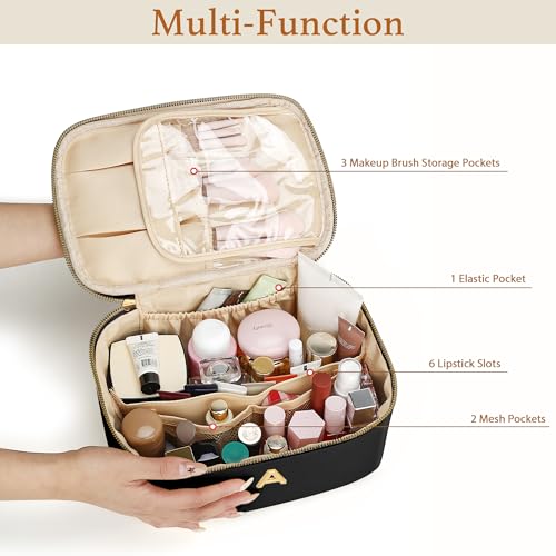 Gifts for Women Travel Makeup Bag Personalized Cosmetic Bag Portable Large Capacity Toiletry Bag(Black-J) - color: Black, style: J