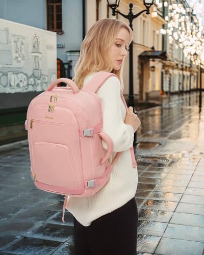 LOVEVOOK Travel Backpack For Women, 40L Carry On Backpack Flight Approved, TSA Personal Item Backpack Fits 17 Inch Laptop, Business Weekender Overnight Waterproof Daypack With 2 Packing Cubes, Pink - color: Pink, size: 40l-17.3 Inch-3pcs
