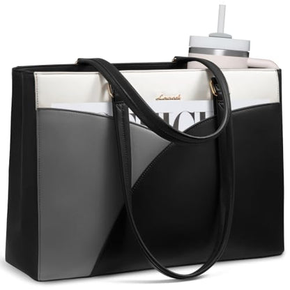 LOVEVOOK Laptop Bag for Women Laptop Tote Bag,15.6 Inch Black-white-gray - color: Black-white-gray, size: 15.6 Inch