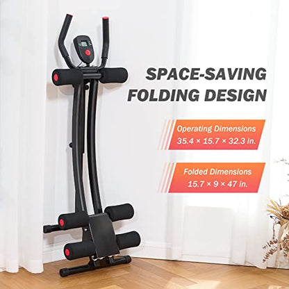 ZELUS Ab Machine for Home Gym, Core Strength Training Equipment for Home Fitness, Ab Crunch Coaster with 4 Intensities and Digital Display, Foldable Core Trainer for Abdominal - style: Ab Machine