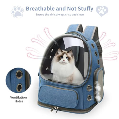 Cat Backpack Carrier for Cats and Small Dogs, Breathable Cat Bubble Backpack, Airline Approved Pet Travel Carrier for Hiking Camping Outdoor(Blue) - color: Blue