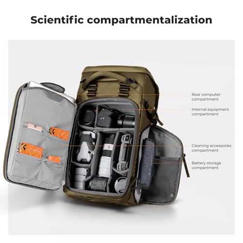 K&F CONCEPT Camera Backpack, 30L Large Capacity Camera Bag, Waterproof DSLR Camera BackPack, Extra Large Photography Bag Backpack - color: Khaki, size: Large
