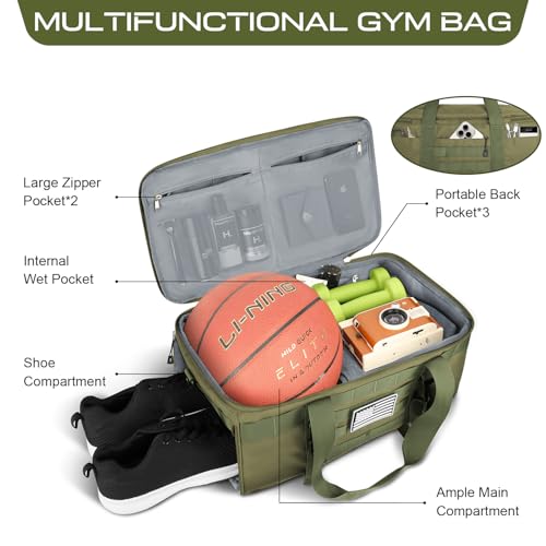 Gym Bags for Men, Large Tactical Duffle with Shoe Compartment