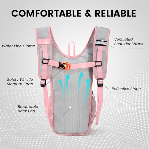 Nepest Kids Hydration Backpack, Mini Water Backpack with 1.5L Water Bladder for Hiking Cycling Running - color: Pink