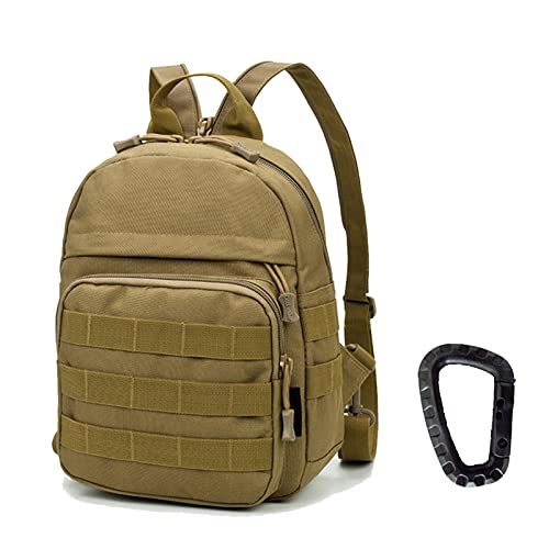 Mini Tactical Backpack, 6L Small Sling Backpacks Shoulder Bag For Running Travel Daypack with Carabiner For Men Women - color: Tan