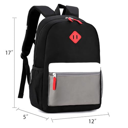 Backpack Set for Girls Boy Kids Backpack with Lunch Box for Elementary Primary Kindergarten School Bag (Black Grey Set, Large) - color: Black Grey