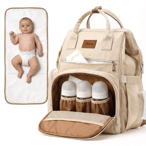 Large Diaper Bag for Mom | 27 Liters with Changing pad - Insulated Lightweight Travel Backpack for Organizing Baby Boy & Girl Essentials - Brown - color: Brown